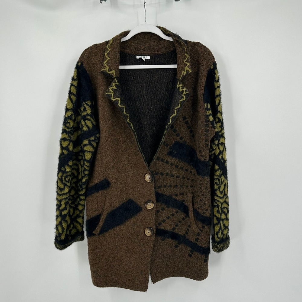 Womens Boho Artsy Longline Cardigan Sweater Size XL Eclectic Indie Geometric